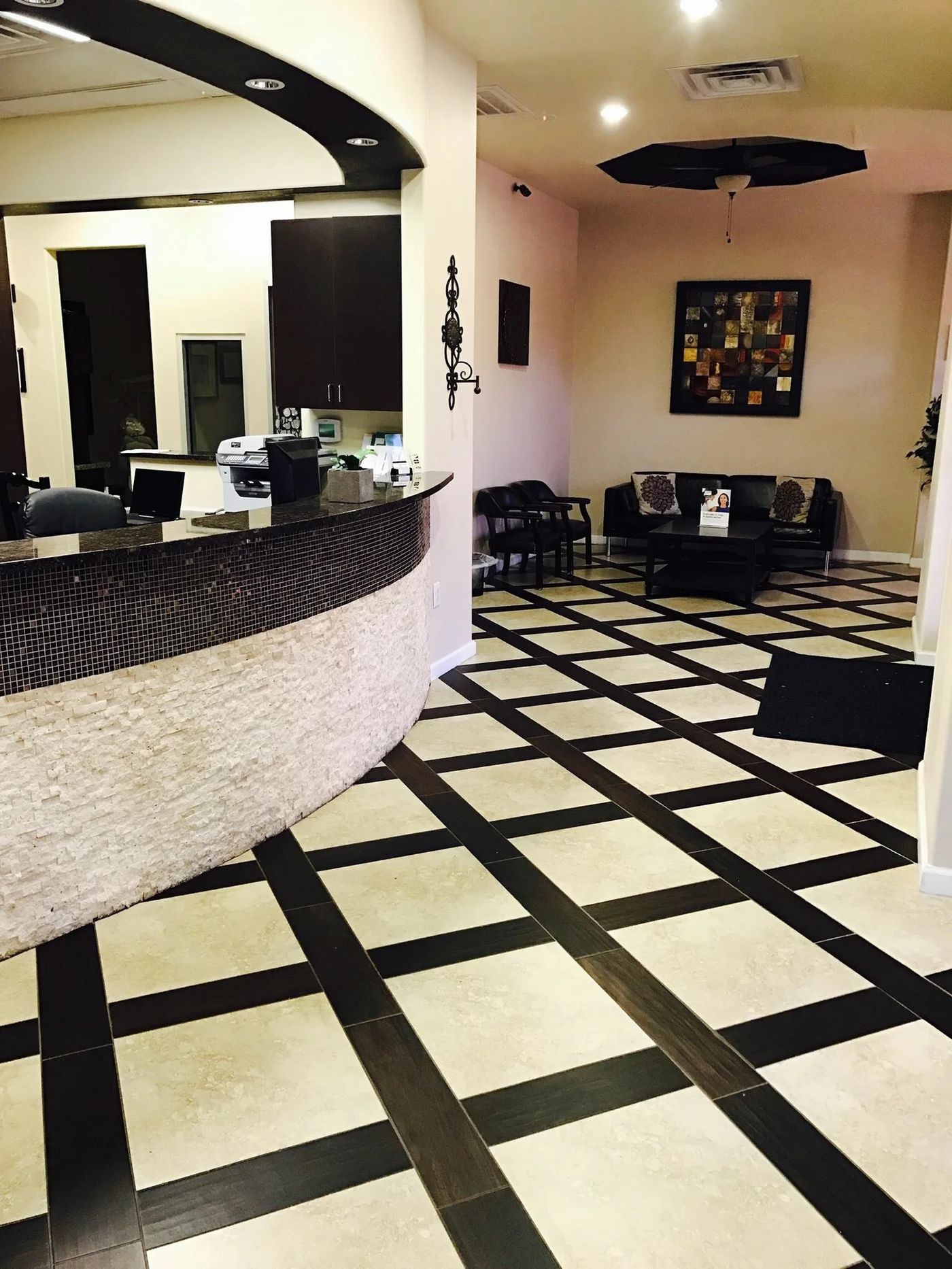 The Story Dental front desk and waiting room in Irving